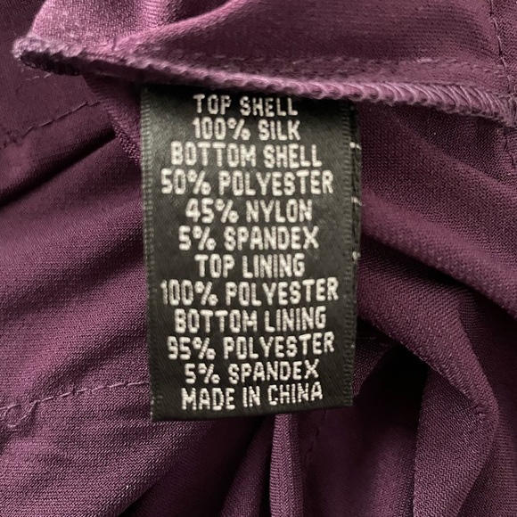 Adrianna Papell Silk Purple V-Neck Sleeveless Zipper Ruffle Formal Dress Size14W - Picture 9 of 12